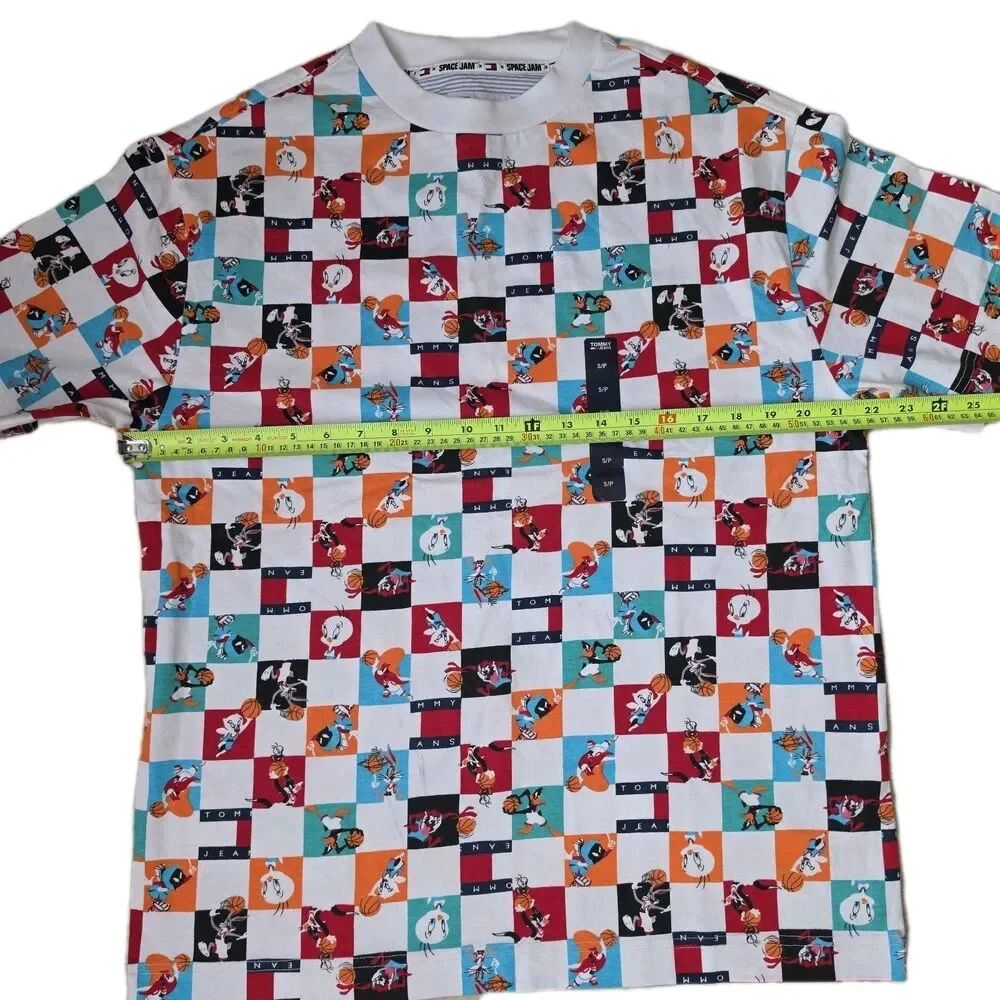 RARE TOMMY JEANS X SPACE JAM 2 CHECKERED PRINT T SHIRT Men Small NWT - Picture 2 of 11